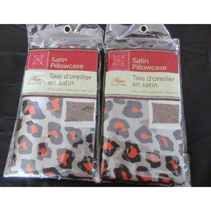 2 Orange Leopard Themed Satin Pillow Cases